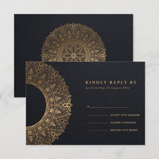 BLACK GOLD CLASSIC  MANDALA WEDDING RSVP (Voorkant / Achterkant)