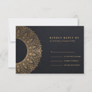 BLACK GOLD CLASSIC MANDALA WEDDING RSVP KAARTJE