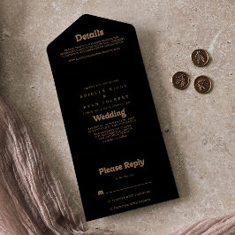 Black Gold Classic Minimaal Huwelijk     All In One Uitnodiging