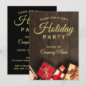Black Gold Classy Corporate Holiday Party Invita Kaart (Voorkant / Achterkant)