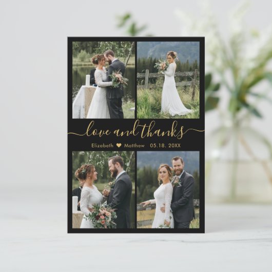 Black Gold Collage Wedding Love and Bedankt Script (Staand voorkant)