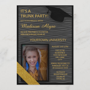 Black Gold College Trunk Party Dorm Shower Invite Kaart