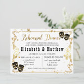 Black Gold Comedy en Tragedie Rehearsal Dinner Kaart (Staand voorkant)