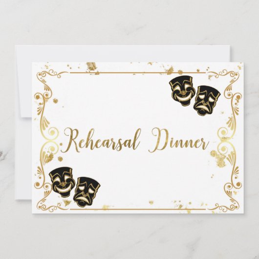 Black Gold Comedy en Tragedie Rehearsal Dinner Kaart (Achterkant)
