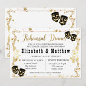 Black Gold Comedy en Tragedie Rehearsal Dinner Kaart (Voorkant / Achterkant)