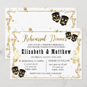 Black Gold Comedy en Tragedie Rehearsal Dinner Kaart