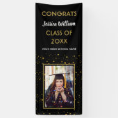 Black Gold Confetti 2023 Foto Graduation Party Spandoek (Verticaal)