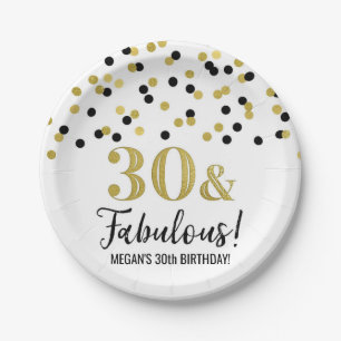 Black Gold Confetti 30 en Fabulous Birthday Papieren Bordje