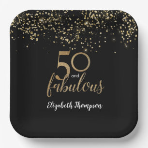 Black Gold Confetti 50 en geweldig 50ste verjaarda Papieren Bordje