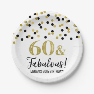 Black Gold Confetti 60 en Fabulous Birthday Papieren Bordje