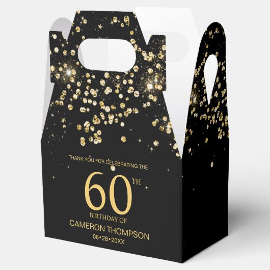 Black Gold Confetti 60th birthday Elegant custom Bedankdoosjes (Geopend)