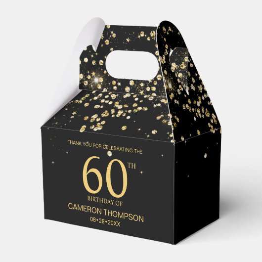 Black Gold Confetti 60th birthday Elegant custom Bedankdoosjes (Voorkant Zijde)