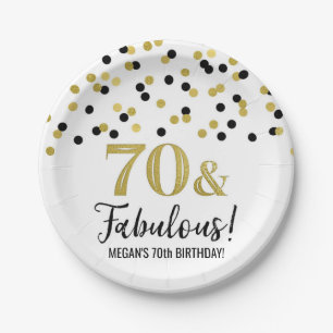 Black Gold Confetti 70 en Fabulous Birthday Papieren Bordje