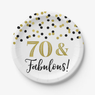 Black Gold Confetti 70 en Fabulous Birthday Papieren Bordje