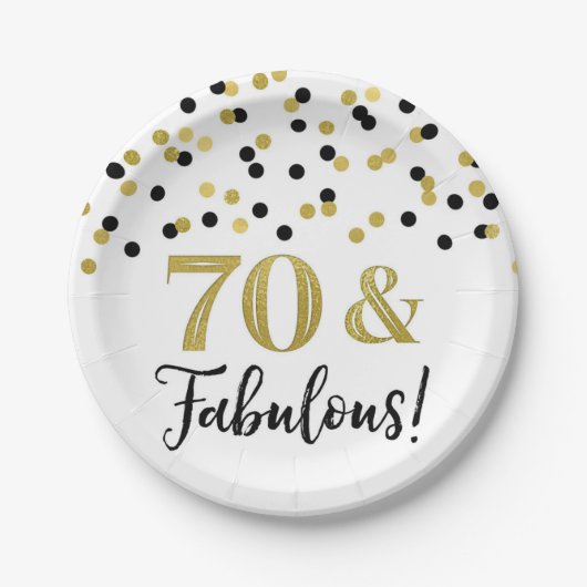Black Gold Confetti 70 en Fabulous Birthday Papieren Bordje (Voorkant)