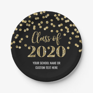 Black Gold Confetti Afstuderen 2020 Papieren Bordje