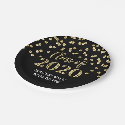 Black Gold Confetti Afstuderen 2020 Papieren Bordje (Gekanteld)