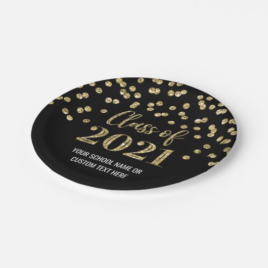 Black Gold Confetti Afstuderen 2021 Papieren Bordje (Gekanteld)