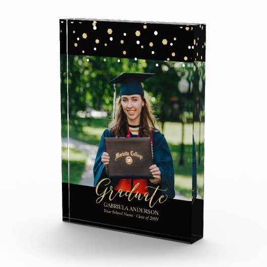 Black & Gold Confetti Afstuderen Gift Photo Blocks Fotoblokken (Rechts)