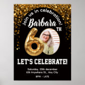 Black Gold Confetti Birthday Invite 60th Poster (Voorkant)
