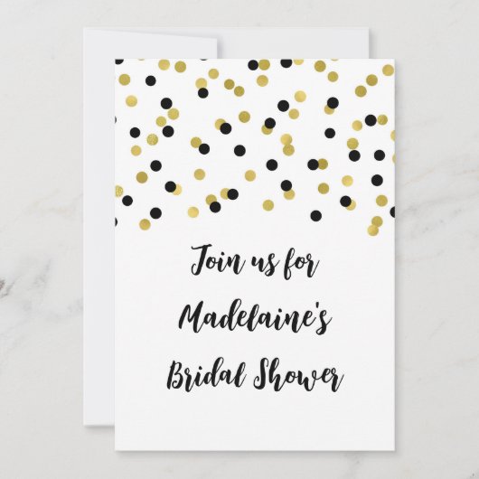 Black Gold Confetti Bridal Shower-uitnodiging Kaart (Voorkant)
