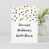 Black Gold Confetti Bridal Shower-uitnodiging Kaart (Staand voorkant)