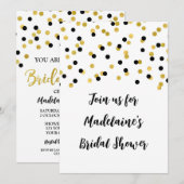 Black Gold Confetti Bridal Shower-uitnodiging Kaart (Voorkant / Achterkant)