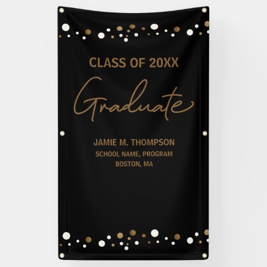 Black Gold Confetti Class of School backdrop afstu Spandoek (Verticaal)