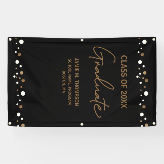 Black Gold Confetti Class of School backdrop afstu Spandoek (Horizontaal)