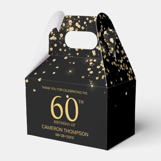 Black Gold Confetti  Elegant custom 60th birthday Bedankdoosjes (Voorkant Zijde)