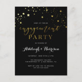 Black & Gold Confetti Engagement Party Uitnodiging Briefkaart (Voorkant)