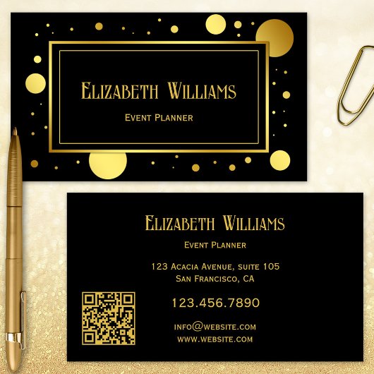 Black Gold Confetti Event Planner Visitekaartje