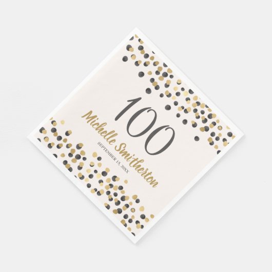 Black Gold Confetti Glitter 100th Birthday Servet (Hoek)