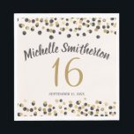 Black Gold Confetti Glitter 16th Birthday Servet<br><div class="desc">De 16e verjaardagsfeestkrant van Elegant Black and Gold confetti glitter women's luiers gepersonaliseerd met een naam,  feestdatum en leeftijd. Al tekst is aanpasbaar zodat deze luiers voor elke leeftijd kunnen worden ontworpen wanneer u de ontwerpgereedschappen van Zazzle gebruikt. Neem contact met ons op voor hulp bij aanpassingen.</div>