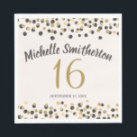 Black Gold Confetti Glitter 16th Birthday Servet<br><div class="desc">De 16e verjaardagsfeestkrant van Elegant Black and Gold confetti glitter women's luiers gepersonaliseerd met een naam,  feestdatum en leeftijd. Al tekst is aanpasbaar zodat deze luiers voor elke leeftijd kunnen worden ontworpen wanneer u de ontwerpgereedschappen van Zazzle gebruikt. Neem contact met ons op voor hulp bij aanpassingen.</div>