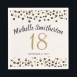 Black Gold Confetti Glitter 18th Birthday Servet<br><div class="desc">De 18e verjaardagsfeestkrant van Elegant Black and Gold confetti glitter women's napkins personalized with a name,  party date,  and age. Al tekst is aanpasbaar zodat deze luiers voor elke leeftijd kunnen worden ontworpen wanneer u de ontwerpgereedschappen van Zazzle gebruikt. Neem contact met ons op voor hulp bij aanpassingen.</div>