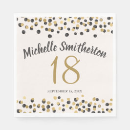 Black Gold Confetti Glitter 18th Birthday Servet