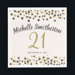 Black Gold Confetti Glitter 21st Birthday Servet<br><div class="desc">Elegant zwart en goud confetti glitter women's 21ste verjaardagsfeestje paper napkins personalized with a name,  party date,  and age. Al tekst is aanpasbaar zodat deze luiers voor elke leeftijd kunnen worden ontworpen wanneer u de ontwerpgereedschappen van Zazzle gebruikt. Neem contact met ons op voor hulp bij aanpassingen.</div>