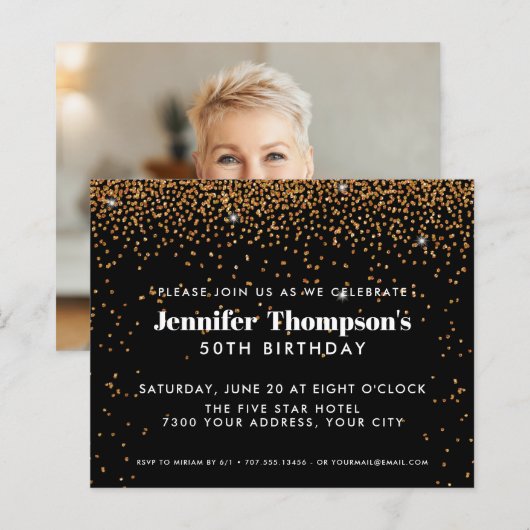 Black Gold Confetti Glitter 50th Birthday Foto (Voorkant / Achterkant)