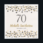 Black Gold Confetti Glitter 70th Birthday Servet<br><div class="desc">De 70e verjaardagsfeestkrant van Elegant black and gold confetti glitter women's luiers gepersonaliseerd met een naam,  feestdatum en leeftijd. Al tekst is aanpasbaar zodat deze luiers voor elke leeftijd kunnen worden ontworpen wanneer u de ontwerpgereedschappen van Zazzle gebruikt. Neem contact met ons op voor hulp bij aanpassingen.</div>