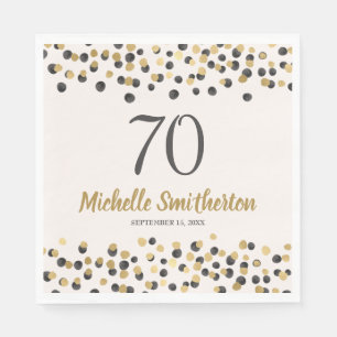 Black Gold Confetti Glitter 70th Birthday Servet