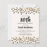 Black Gold Confetti Glitter 80th Birthday Kaart<br><div class="desc">Elegante zwarte en gouden confetti glitter op witte 80ste verjaardag feestuitnodiging voor vrouwen. Neem contact met mij op voor hulp bij uw aanpassingen of om extra matching of coördinatie van Zazzle producten voor uw evenement aan te vragen.</div>