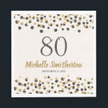 Black Gold Confetti Glitter 80th Birthday Servet<br><div class="desc">De 80ste verjaardagsfeestkrant van Elegant black and gold confetti glitter women's luiers gepersonaliseerd met een naam,  feestdatum en leeftijd. Al tekst is aanpasbaar zodat deze luiers voor elke leeftijd kunnen worden ontworpen wanneer u de ontwerpgereedschappen van Zazzle gebruikt. Neem contact met ons op voor hulp bij aanpassingen.</div>