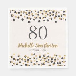 Black Gold Confetti Glitter 80th Birthday Servet