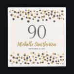 Black Gold Confetti Glitter 90th Birthday Servet<br><div class="desc">De 90e verjaardagsfeestkrant van Elegant black and gold confetti glitter women's luiers gepersonaliseerd met een naam,  feestdatum en leeftijd. Al tekst is aanpasbaar zodat deze luiers voor elke leeftijd kunnen worden ontworpen wanneer u de ontwerpgereedschappen van Zazzle gebruikt. Neem contact met ons op voor hulp bij aanpassingen.</div>