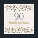 Black Gold Confetti Glitter 90th Birthday Servet<br><div class="desc">De 90e verjaardagsfeestkrant van Elegant black and gold confetti glitter women's luiers gepersonaliseerd met een naam,  feestdatum en leeftijd. Al tekst is aanpasbaar zodat deze luiers voor elke leeftijd kunnen worden ontworpen wanneer u de ontwerpgereedschappen van Zazzle gebruikt. Neem contact met ons op voor hulp bij aanpassingen.</div>