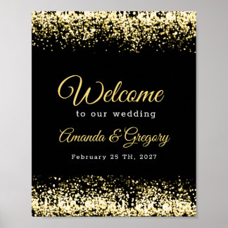 Black Gold Confetti Glitter Weddenschap Welkom Poster