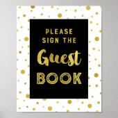 Black Gold Confetti Guest Book Weduwen Sign Poster (Voorkant)