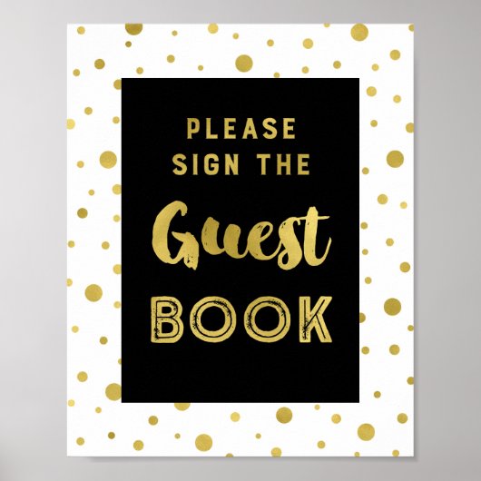 Black Gold Confetti Guest Book Weduwen Sign Poster (Voorkant)