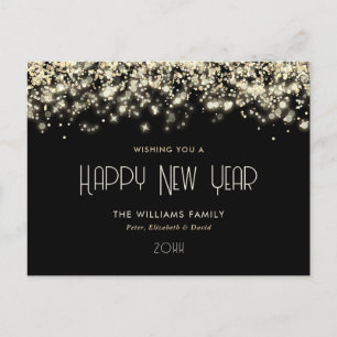 Black Gold Confetti Happy New Year Briefkaart